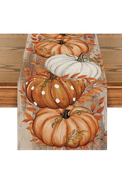 OEM Runner de Toamnă pentru Masă Frunze și Dovleci Decorativ 40x140 cm Portoc...