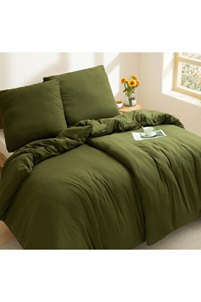 OEM Set de lenjerie de pat din microfibră, 5 piese, 135x200 cm, Verde măsliniu