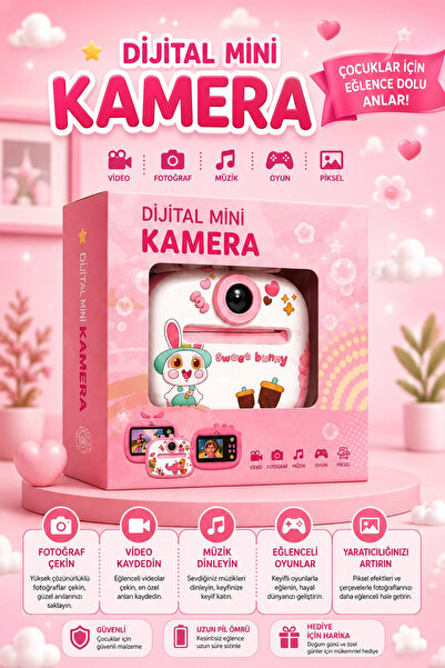 Vothoon Rabbit Tasarımlı Anında Baskılı Çocuk Fotoğraf Makinesi 1080P Dijital...