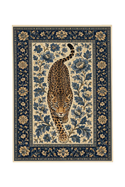 Rugs Modern Halı SDT Modern Leopar Figürlü Lacivert Geleneksel Çiçek Desenli ...