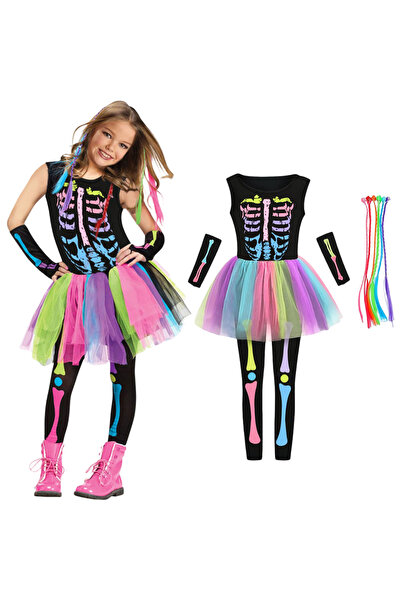 OEM Costum Rochie de carnaval pentru fete Schelet Halloween L 135-152 cm