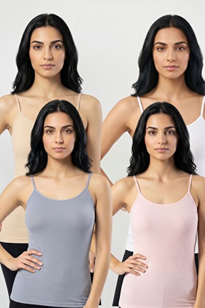 fevien 4-Pack Women's 95% Cotton Thread Strap Ribbed Undershirt Flexible Brea...