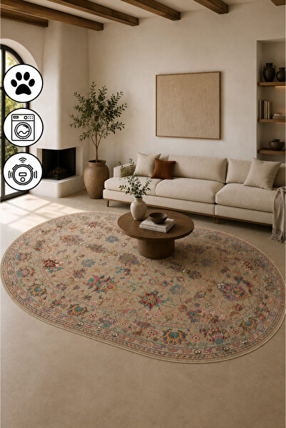 blcmoda Vintage Kilim Desen Oval Dokuma Taban Salon Oturma Odası Mutfak Antre...