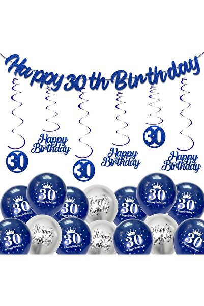 OEM Set de decorațiuni pentru 30 de ani Girlandă Balonae Pachet Albastru Argi...