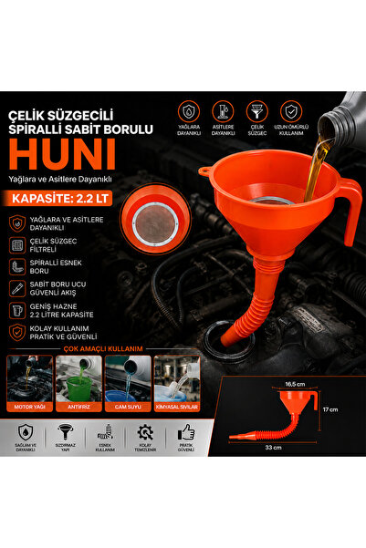 EVİMİST 2.2 LT Çelik Süzgeçli Spiralli Sabit Borulu Huni – Yağ ve Asit Dayanı...
