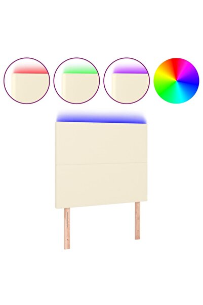 vidaxl Tăblie de pat cu LED, crem, 90x5x118/128 cm, piele ecologică