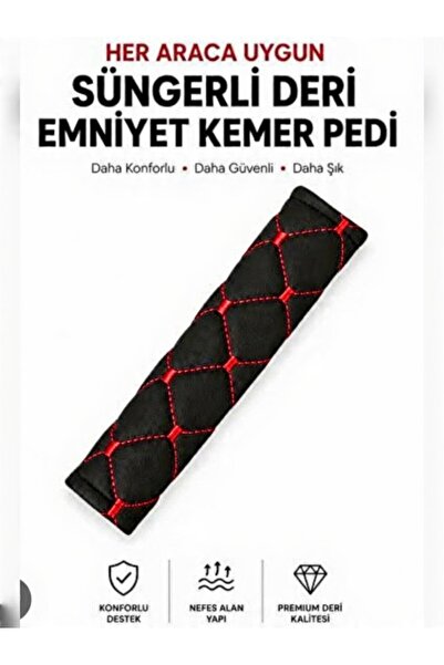 ESR Siyah deri kırmızı dikişli 2 adet oto emniyet kemer kılıfı
