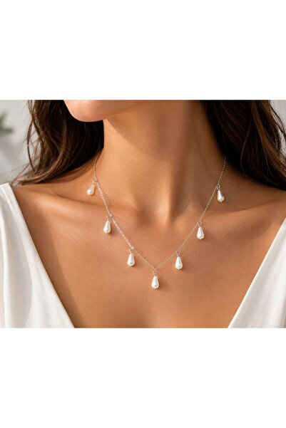 Arescollection ZARİF ZİNCİR DAMLA İNCİ SALLANTILI KADIN KOLYE