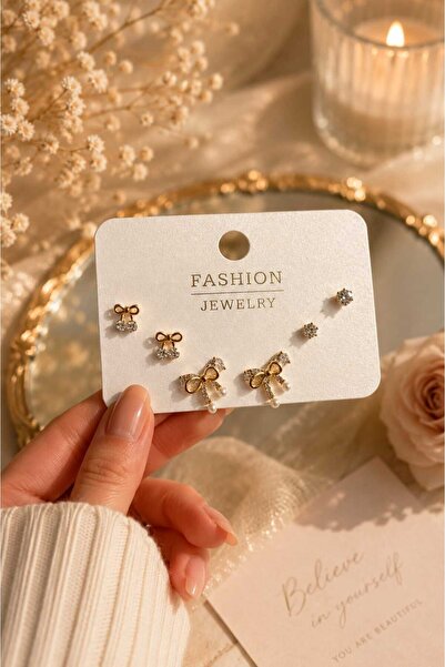 era jewelry Altın Kaplama 6lı İnci Fiyonk Işıltısı Kararmaz Kadın Küpe