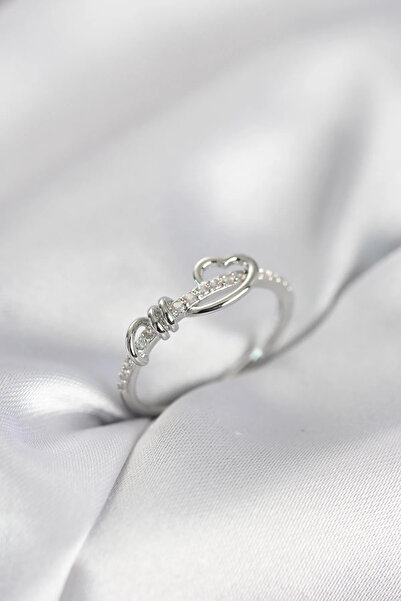 ALKASAZ Spiral Heart Model Zircon Stone Silver Color Women's Ring