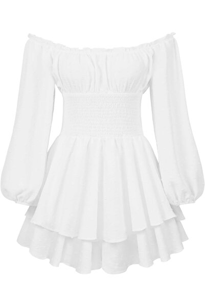 OEM Rochie de Damă Mini De Vară Evazată, Lejeră, Albă, Model A-line XL