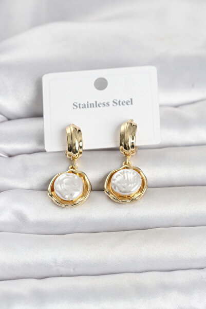STİLLOVE 316L Steel Gold Color Pearl Detailed Women's Earrings