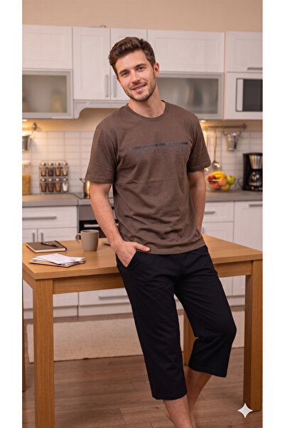 My-o Men's 100% Cotton Printed Short Sleeve Capri Pajama Set