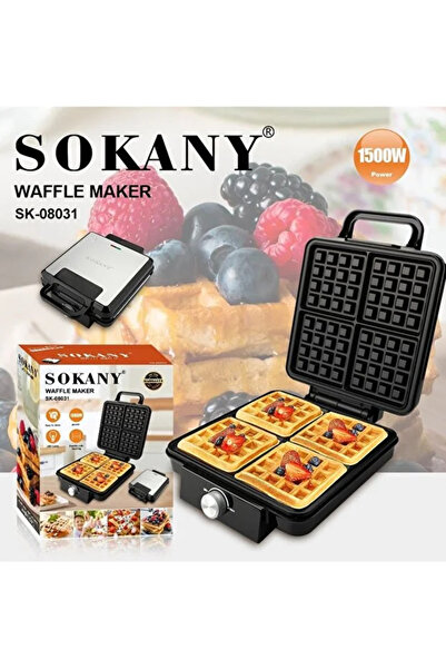 SOKANY Electric Waffle Maker 4 Large Waffles 1500W Non-Stick Teflon Plates Sk...