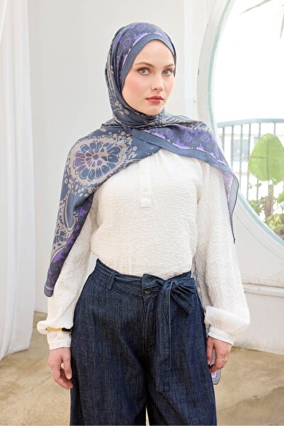 Silk Home Urban Hours Flower İndigo Mayda Şal