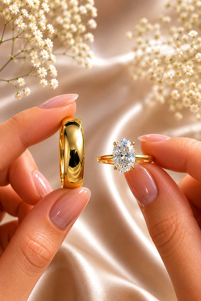 Crystal Diamond Zirconia Muhteşem parlaklikta alyans ve 2 karat oval yüzük