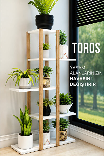 nifiart Toros Ahşap 5 Katlı Çiçeklik, Saksılık, Çiçek Standı, Dekoratif Raf /...
