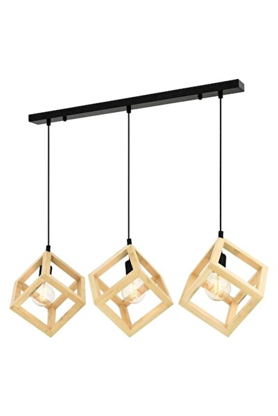 Cojom Candelabru Kubus 3nnl, din lemn masiv de fag, cu 3 socluri E27, negru ș...