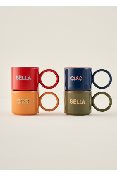 Bella Maison طقم أكواب سيراميك مكون من قطعتين بمقبض دائري باللونين الأحمر والأزرق (180 سم مكعب)