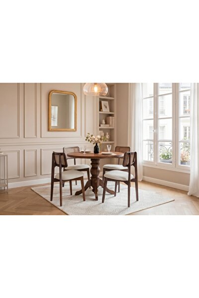 Vivense HERA CEVİZ RENGİ YUVARLAK MASA TAKIMI, 100 CM