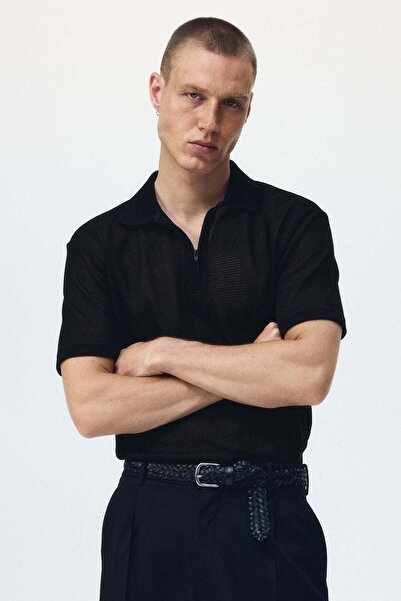 H&M Regular Fit Hole-knit polo shirt