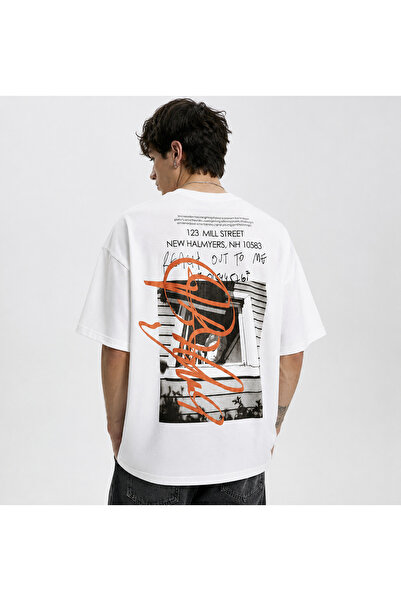 Modivibe Urban Archive Oversize Unisex Baskılı Beyaz Tişört