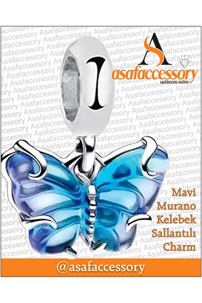 asaf Blue Murano Butterfly Dangle Charm |   Asafaccessory