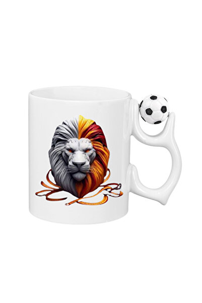 CERCİBAZAAR (Yellow-Red) Special Design Graphic Printed Mug with Lion Figure ...