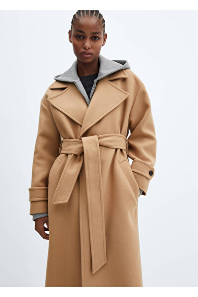 MANGO Woman Vlněný kabát Manteco s maxi klopami