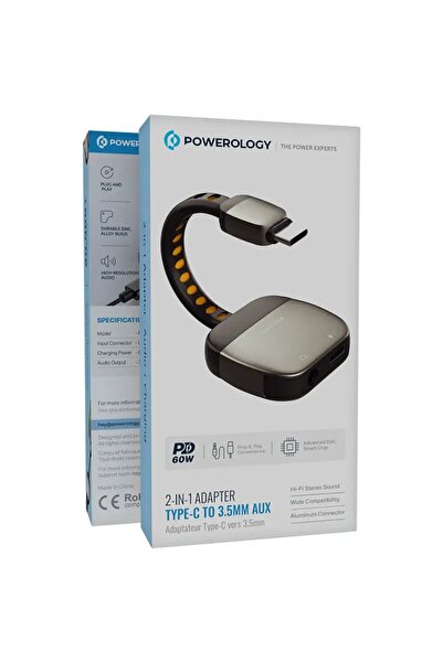 Powerology 2-IN-1 Adapter Type-C To 3.5mm AUX Gray