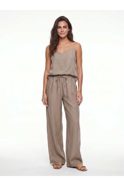 ONLOOX Mink Woven Modal Thin Strap Blouse and Elastic Wide-Leg Pants Bottom-T...