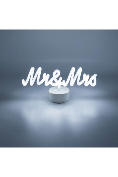 Z Store Lampă de masă LED neon albă "Mr&Mrs" ($30 x 13.5 cm) – Alimentată pri...
