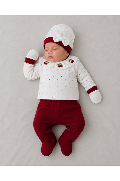My Babies Label Newborn Baby Girl Cherry Embroidered Polka Dot Detailed 5-Pie...