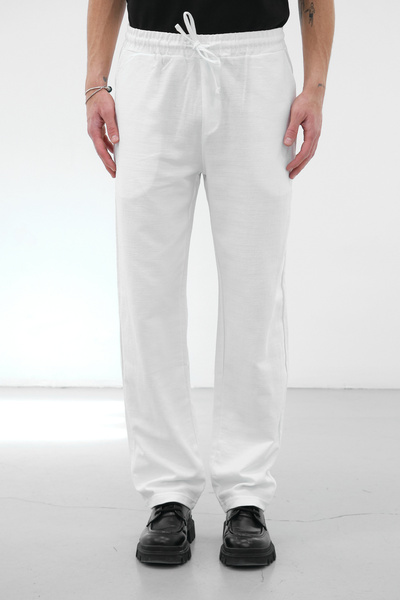 Bossago Men's White Relaxed Fit Elastic Waist Drawstring Straight Leg Premium...
