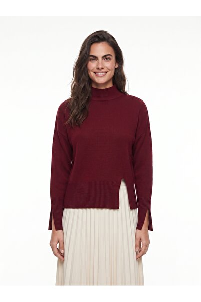 ONLOOX Burgundy Acrylic Textured Turtleneck Standard Fit Knitted Sweater with...