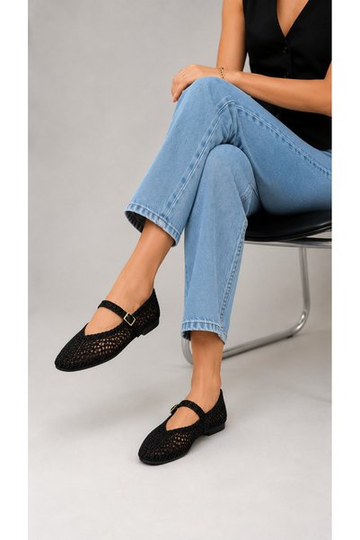 FootFrenzy Women's Straw Weave Mary Jane Ballerina Shoes with Buckle, Summer Casual Stylish Ballerina Shoes