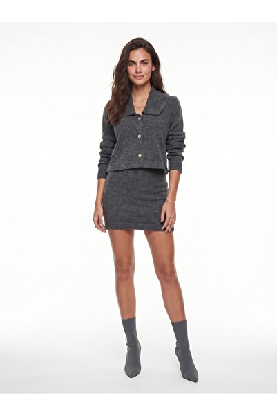 ONLOOX Anthracite Knitwear Fabric Wide Collar Standard Fit Three-Button Mini ...