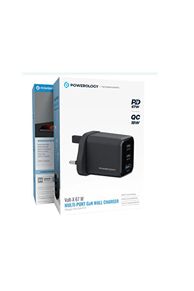 Powerology Volt-X 67W Multi-Port Gan Wall Charger Black