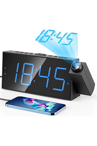 Mesqool Ceas cu alarmă cu proiecție digitală pentru dormitoare - Afișaj LED m...