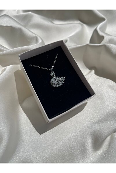 JEWELRY Steel Silver Pink Swan Necklace