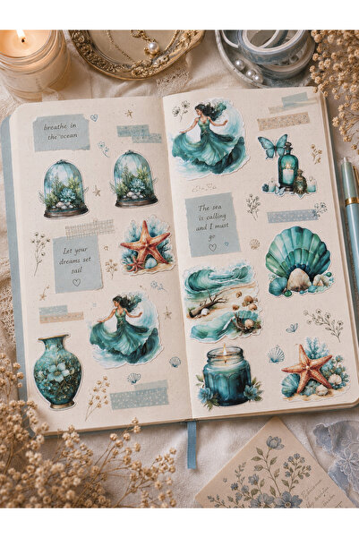 WhimsyWhite مجموعة ملصقات إفيميرا الفردية بتصميم المحيط الفيروزي - 12 قطعة من...