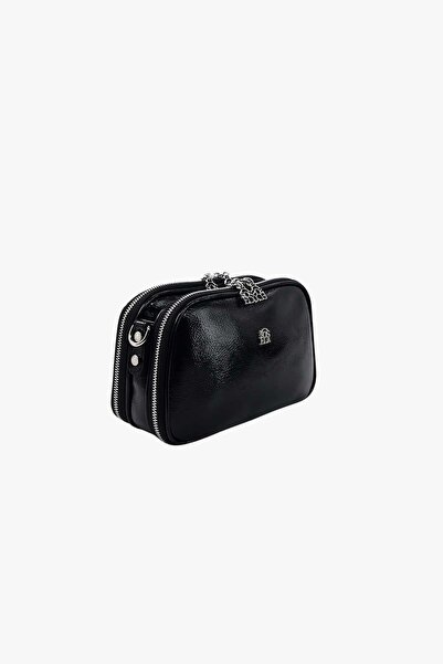 SOSELA 67-7158 Women's Wrinkled Patent Leather Black Crossbody Bag
