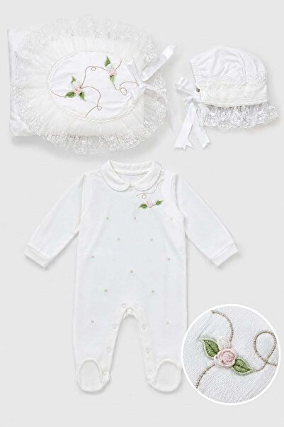Cantoy Cotton Baby Girl Romper Set - Rose Embroidered Lace Blanket and Hat Co...