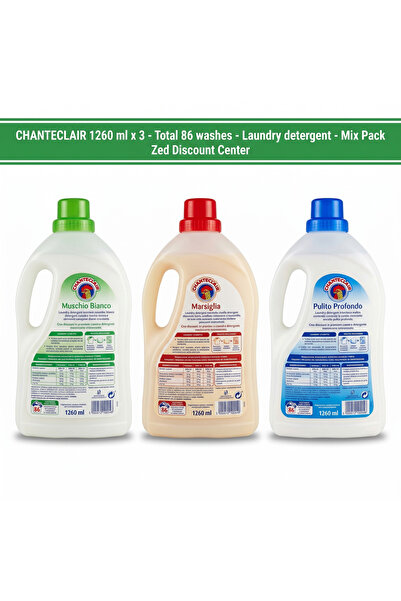 Chanteclair Detergent de rufe 1260ml. Pachet Mixt x3 (White Musk - Marseille - Pulito Profondo)