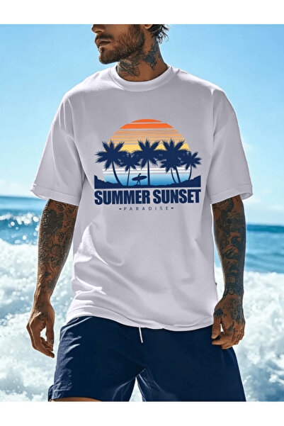 one button Tricou supradimensionat premium cu imprimeu Bay Summer Sunset Para...