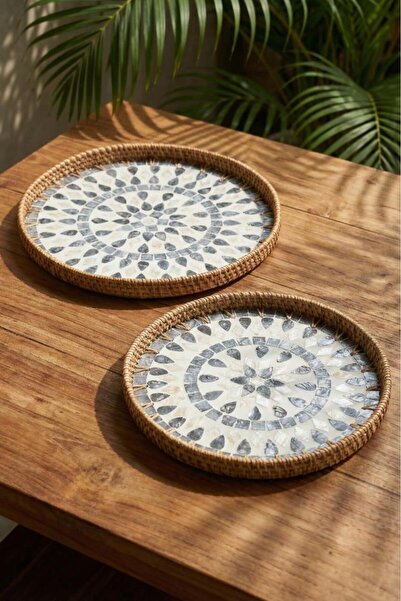 ACAR SEDEFLİ BAMBU YUVARLAK TEPSİ 2'Lİ DESEN3