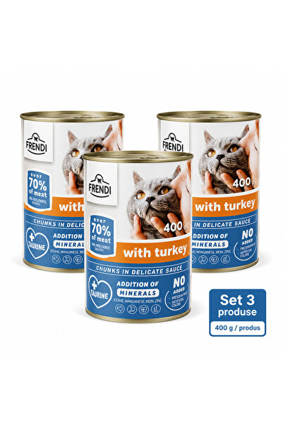 FRENDİ Cat cu Curcan, hrana umeda pentru pisici, Set 3 conserve, 3 x 400 g