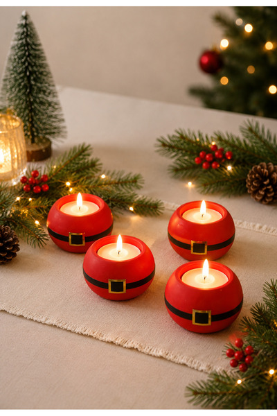 Noel Baba Temalı Kırmızı Beton Tealight Mum