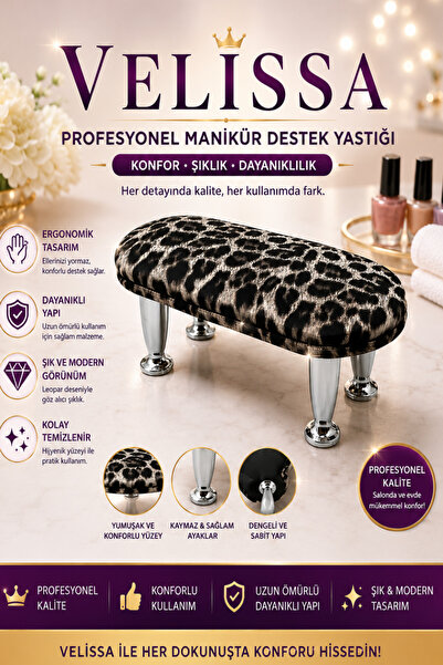 velissa Siyah Leopar Desenli Manikür Sehpası Manikür Yastığı Kol Dayama