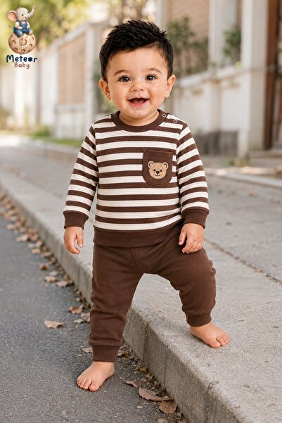 METEOR BABY Boy's - Baby Set - Striped Seasonal Top and Bottom Set with Teddy...